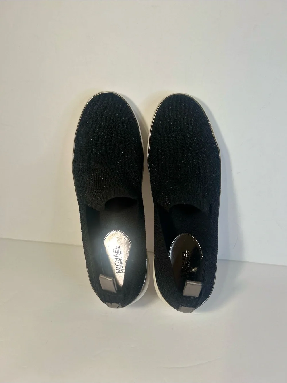 Michael Kors Black Knit Slip-On Sneakers with White Soles